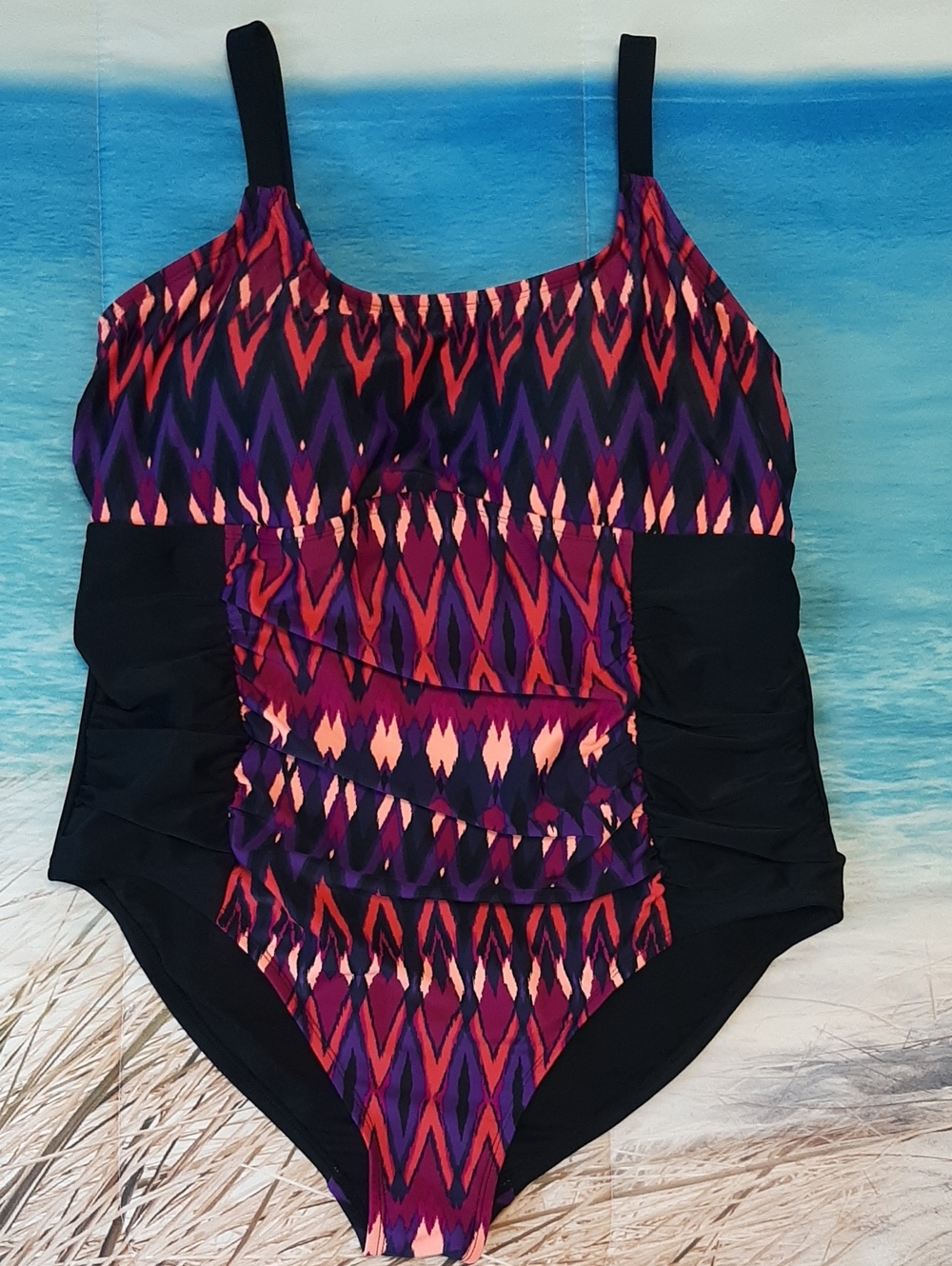 Ava & Viv Size 20 W One-Piece Swimsuit Ruched Front Adjustable Straps Beach Swim